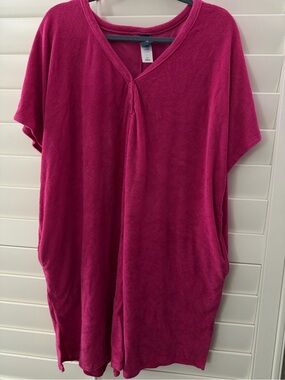 Swimsuits For All Deep Pink Terry V-Neck Tunic Cover-Up